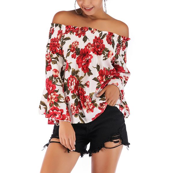 

vicabo floral printed slash neck blouse women clothes flare long sleeve shirts floreale boho blusa mujer 2020 blouses, White