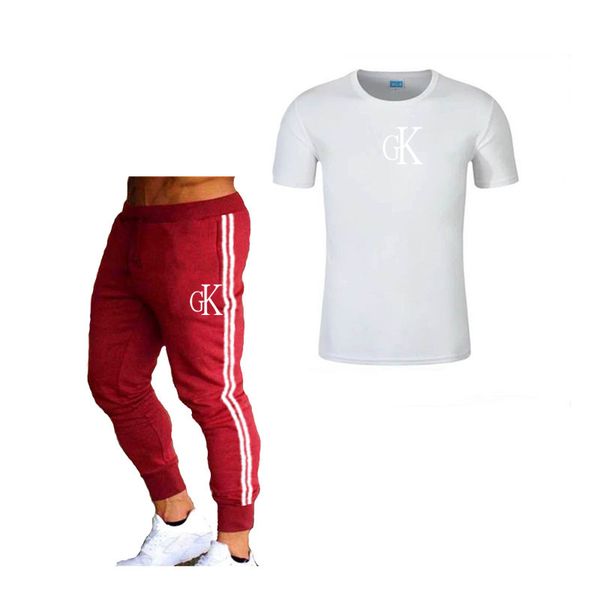 

2020 summer tracksuit men's running sets sports suit men gym compression t-shirt and side stripes pants 2 piece set, Black;blue