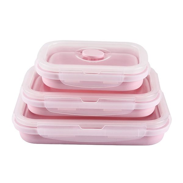 

3pcs/set silicone lunch box pink bowl food container folding lunchbox 350/850ml refrigerator leakproof food box tableware