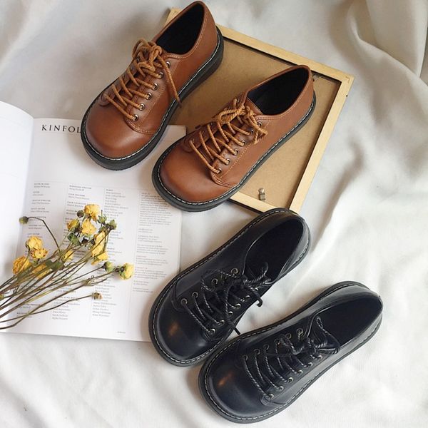 

new 2019 korean version of harajuku pu casual shoes flat shoes single student casual small shoes, Black