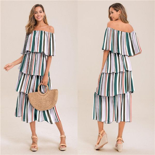 

womens floral printed cake dress summer slash neck designer fairy dresses fashion ladies elegant new style clothes, Black;gray