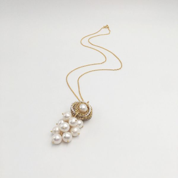 

14kgf chain natural fresh water pearl tassel pendant necklace for women wedding fine jewelry choker necklace, Silver