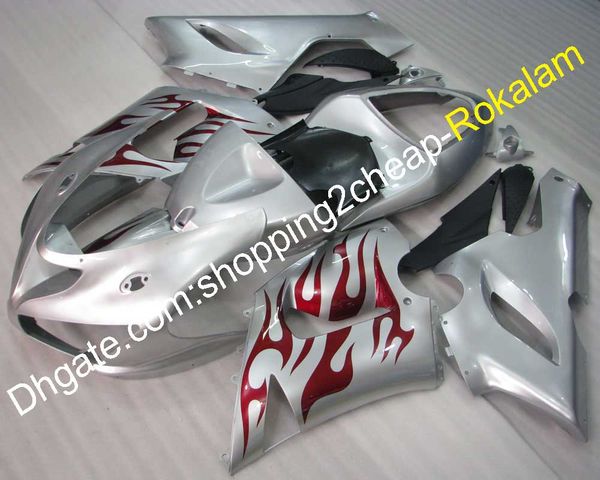 2005 2006 ZX-6R Feeding Ajuste para Kawasaki ZX 6R 636 ZX6R 05 06 ZX636 Chama Vermelha Fairas de carroçaria de prata (moldagem por injeção)