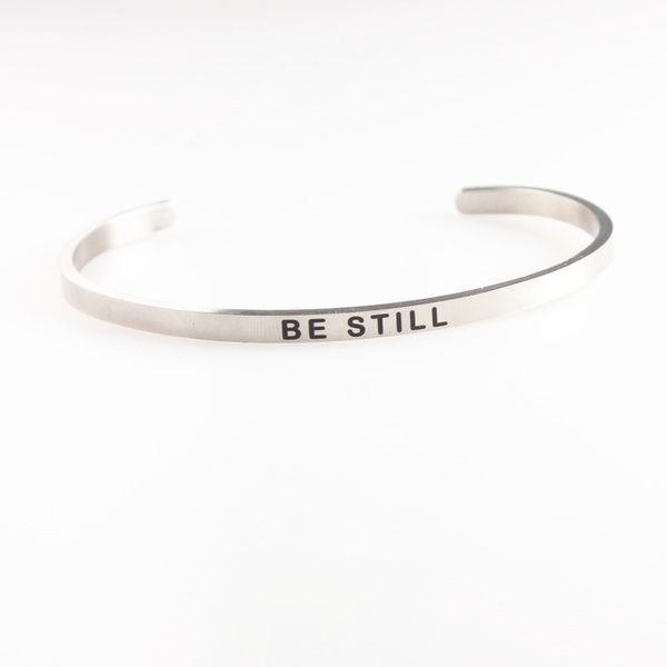 

be still stainless steel bangle positive inspirational quote women cuff mantra wristband 4mm female, Black