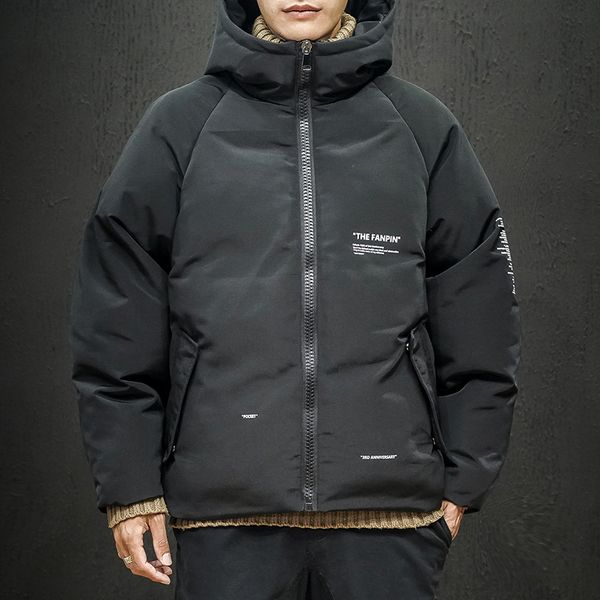 

большие размеры мужская с капюшоном пальто мода печати хлопок одежда ветрозащитный согреться m-5xl мужчины хлопок куртка, Black