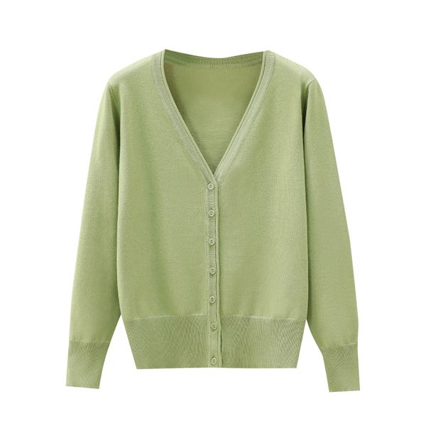 

solid color coat female thin section v-neck 2020 extra large spring summer knitted cardigan women coat b284, White