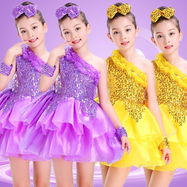 

girls latin dance jazz dance skirt performance clothing girls princess dress sequins cheerleading children's costumes, Black;red