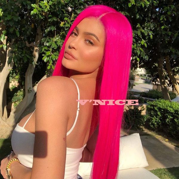 Glueless High Temperature Fiber Natural Hairline Hair Wig Rose Pink Long Straight Layered Haircut Synthetic Lace Front Wig Buy Lace Front Wigs Cheap