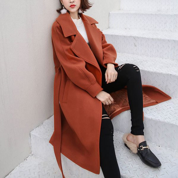 

winter woman coats 2019 autumn and winter new pink woolen coat long section fashion thickening woolen coat female, Black