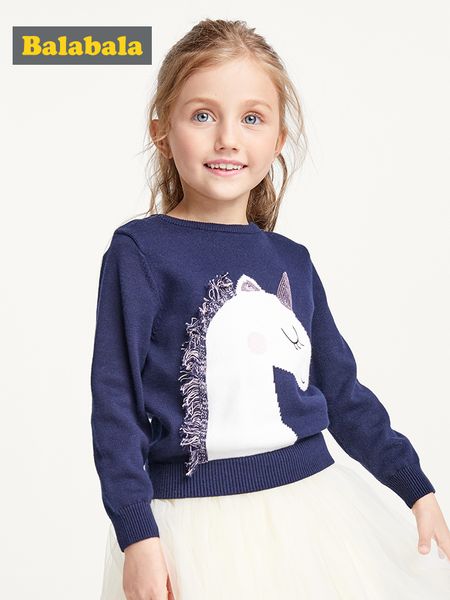 

balabala children clothing girls sweater 2019 new autumn girl knit sweater cotton pullover baby, Blue