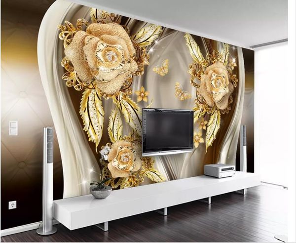 

european gold flower jewelry 3d wallpapers modern living room wallpapers