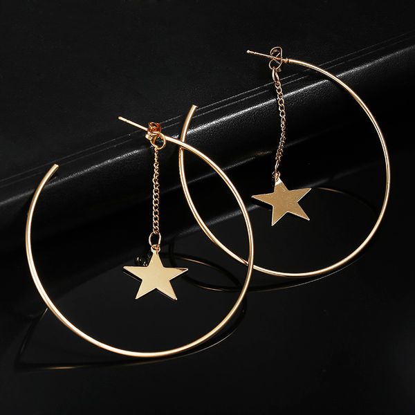 

Simple Hoop Earrings For Women Hollow Round Circle Earrings With Star Decorated Earrings Golden Color Ear Jewelry Wholesale