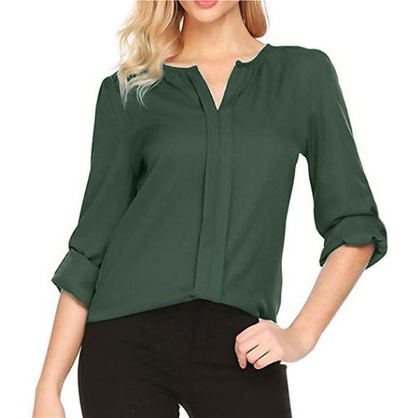 

solid color blouse long sleeve chiffon blouse v-neck women and blouses solid office shirt lady shirt large size 5xl, White