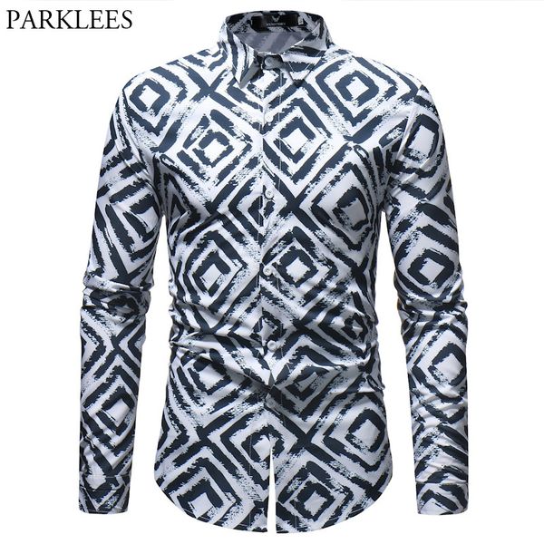 

мода plaid shirt мужчины 2018 осень новый slim fit с длинным рукавом платье рубашка mens casual партия социальной camisas para hombre xxxl, White;black