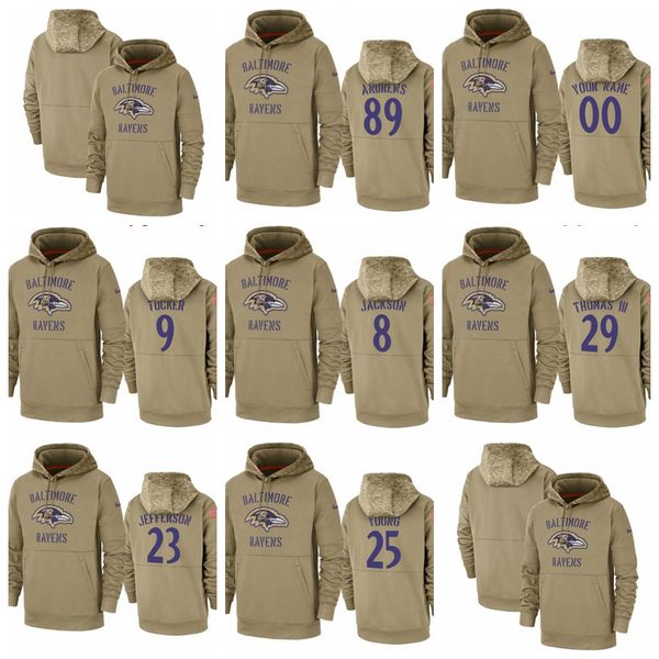 

men women youth baltimore ravens #89 #9 #8 #29 #23 #25 customize any number & name 2019 salute to service therma pullover nfl hoodie, Blue;black