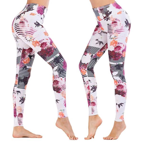 

yoga outfits womens fitness leggings training running pant floal print high waist tight sports casual pants seamless, White;red