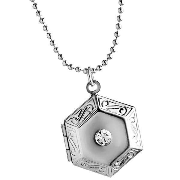 

vintage openable crystal hexagon pendant p frame locket necklace jewelry, Silver