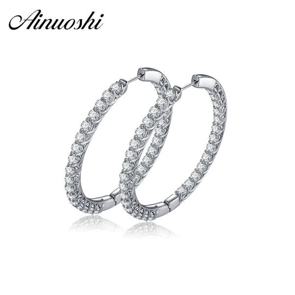 

ainuoshi luxury round big circle earring 925 sterling silver women engagement hoop earrings pendientes plata de ley 925 mujer y200106, Golden;silver