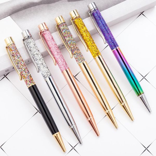 

creative metal pen gold foil into oil quicksand ballpoint pen business advertising gift high-end metal signature, Blue;orange