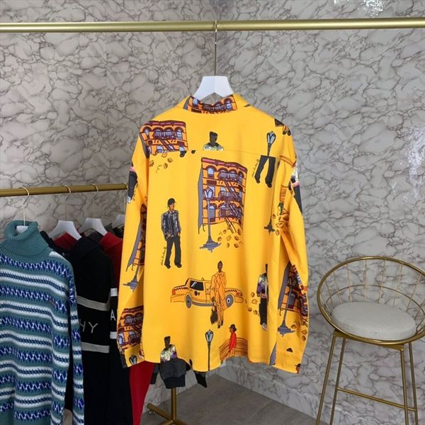 

men's luxury cartoon print shirt chemise men long sleeve shirts party nightclub brand shirts casual streetwear blouse homme, White;black