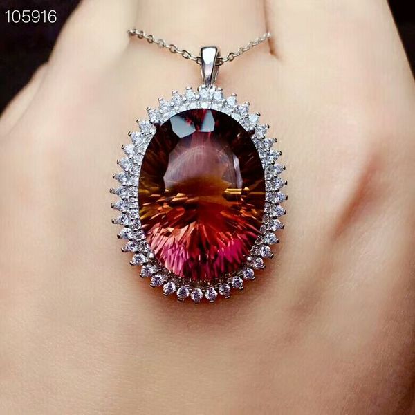 

meibapj]real natural ametrine gemstone pendant necklace with certificate 925 pure silver fine charm jewelry for women