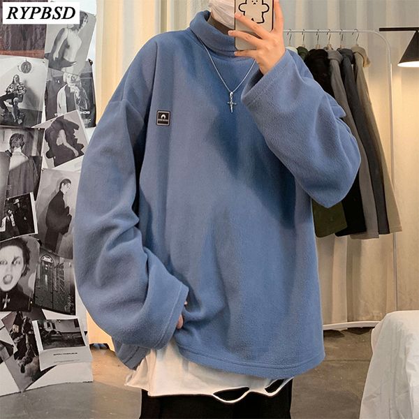 

autumn winter 2019 mens turtleneck sweatshirt korean fashion harajuku hoodie men loose cotton warm high collar sweatshirt m-xl, Black