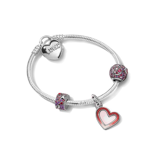 

authentic 925 sterling silver new moments love heart-shaped button diy bracelet, Black