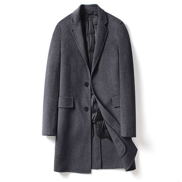 

paulkonte 2019 new men's long coat fashion turndown collar trend gentleman wild men's jacket (with liner filling, Black