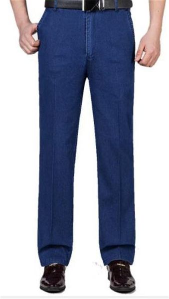 

high waist loose business casual denim blue trousers straight long mens jeans regular washed zipper mens jeans