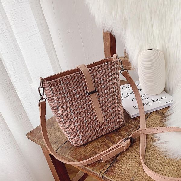 

fashion plaid bucket bag women's bag pu leather bucket small shoulder color stitching cross body luxury handbags #15