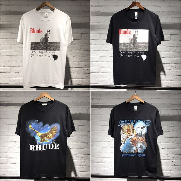 

2019 new rhude t hirt men a ap rocky hip hop treetwear hor e eagle printed hort leeve cotton tee white black cli0518