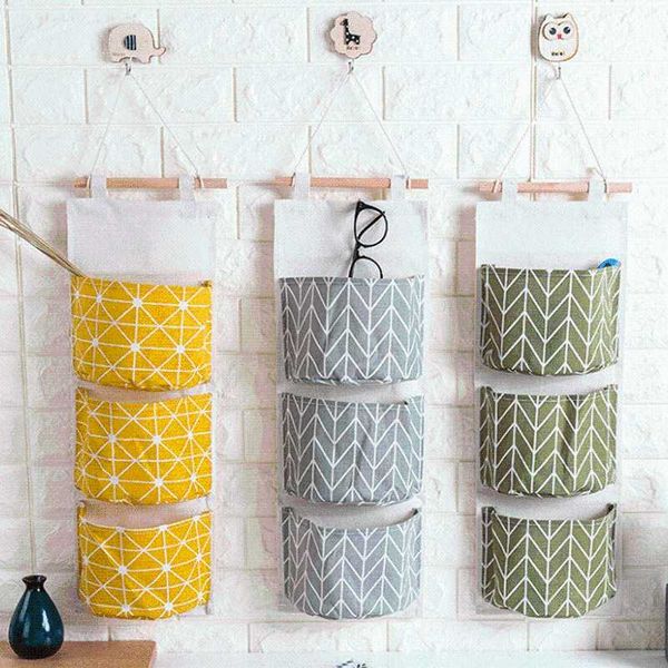 

3 grids wall hanging organizer storage bag containing toys decor pocket pouch 2019