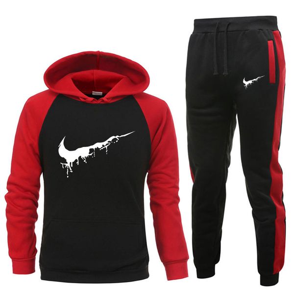 

casual fashion sports brand new sports hoodie tracksuit fitness running jogging tracksuit suit + pantsuit, Black;blue