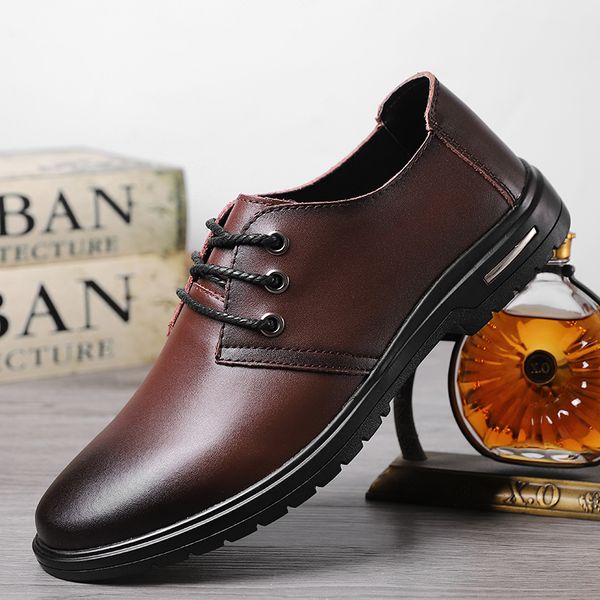 

2020 oxford shoes man business dress classic style flats brown black men leather shoes lace up pointed toe shoe for men *