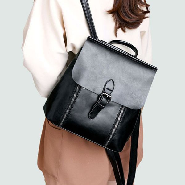 

new fashion women backpack genuine leather shoulder bag female travel bags vintage zipper back pack bookbag college