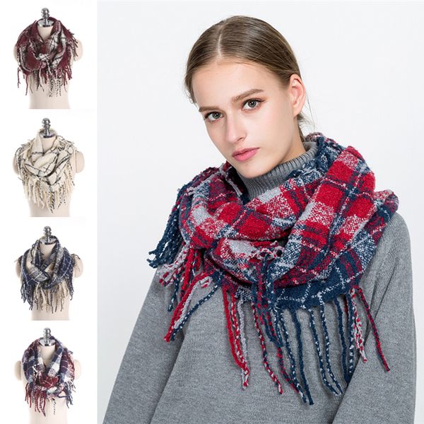 

девочка plaid шарф 11 стилей кольца женщины пунктирной линия сетка шарфы кисточка шарфы классического шотландка палантины шаль теплые зимнее, Red;brown