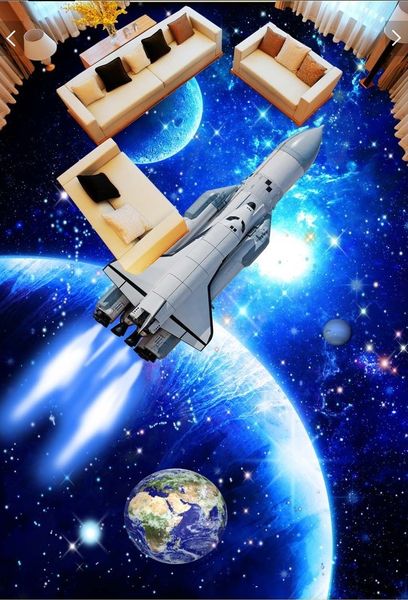

3d pvc flooring custom p self-adhesive wall paper floor fantasy universe planet spaceship decor 3d wall murals wallpaper for walls 3 d
