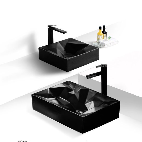 

bathroom sinks 560*355*120mm matte black ceramic vessel lavatory sink handmade washing basin bowl modern design