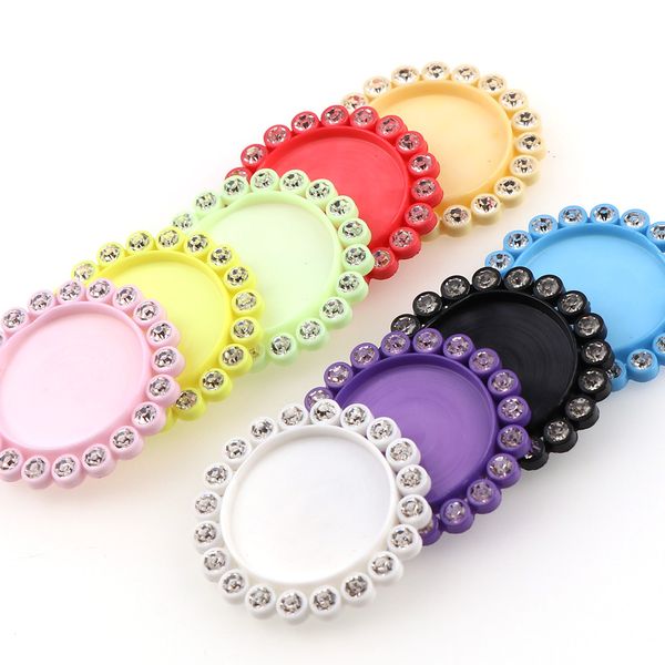 

50pcs 30mm inner 20mm mix color round resin flatback base setting rhinestone cabochon base frame setting accessory, Blue;slivery