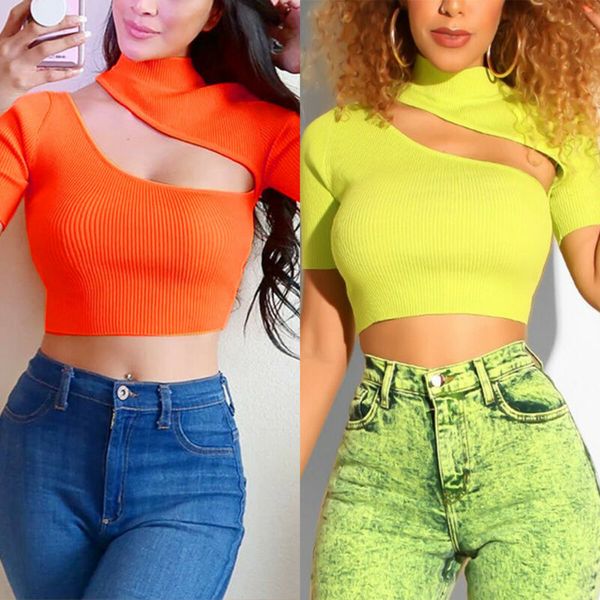 

womens summer beach short sleeve blouse t-shirt slim party club crop tank, White