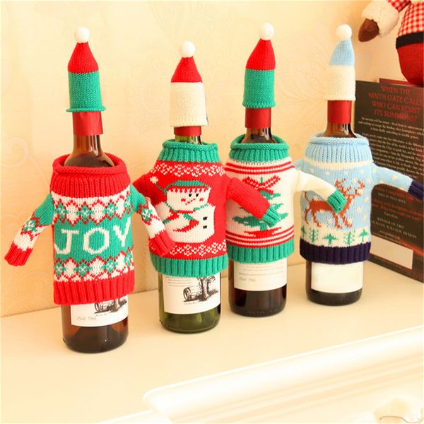 

knitted christmas wine bottle cover champagne wine bottle knitting case xmas knit wine beer bottle bag