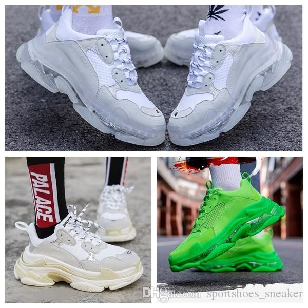 

new paris 17fw triple s sneakers luxury mens women casual shoes triple s clear sole white green black red rainbow sports dad shoe