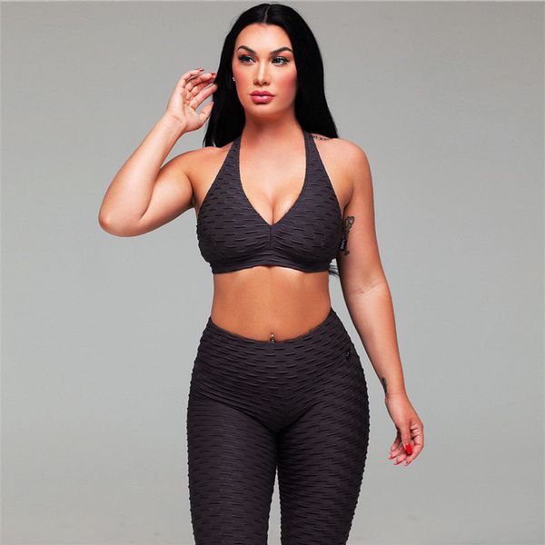 

2019 selling two-piece set energy seamless leggings+strappy bra yoga set women gym fitness clothing high waist yoga leggings, White;red
