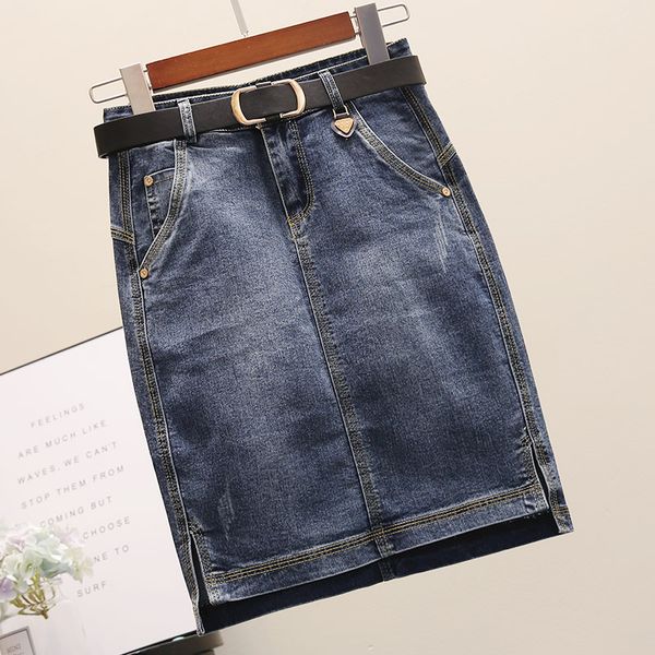 

2019 spring autumn high waist package hip skirt plus size 2xl jeans skirt slim package hip knee-length denim skirt, Black