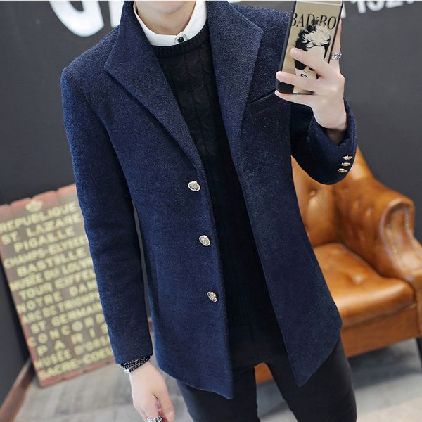 

new winter men's woolen coat youth slim short coat jacket type wool, Black