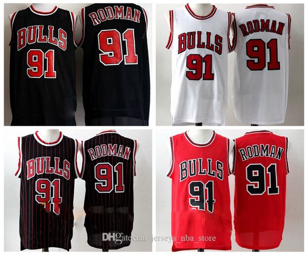 

mens throwback chicago bulls jersey 91 dennis rodman reteo red black white road vintage hardwood classics basketball jerseys, Black;red