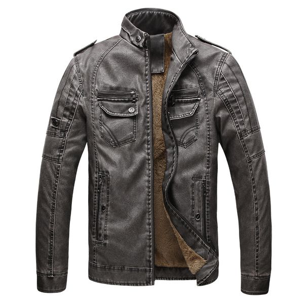 

winter men's warm faux leather jackets men casual motorcycle pu leather jacket male plus masculino bomber coats, Black