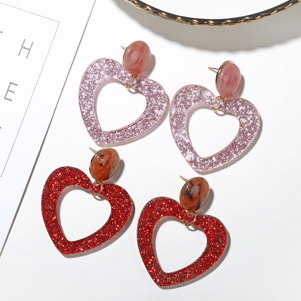 

fashion sequins sparkling korean earrings personality pu leather red heart womens earrings in jewelry christmas gifts for women, Golden;silver