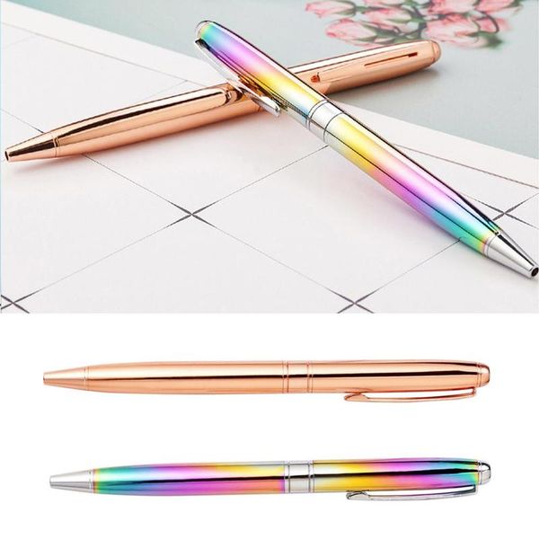 

1pc advertising ballpoint pen custom logo metal colorful stationery ballpoint pen custom gift promotional gold rainbow a8t0, Blue;orange