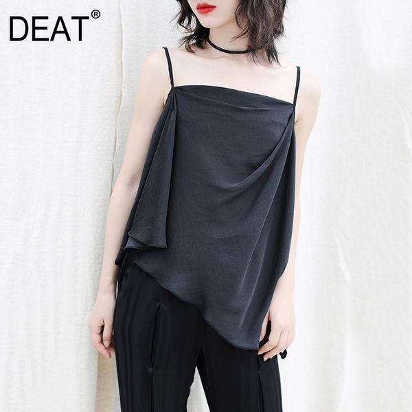 

deat] women pleated solid color asymmetric loose fit vest new v-collar sleeveless fashion tide spring autumn 2020 13p899, Black;white